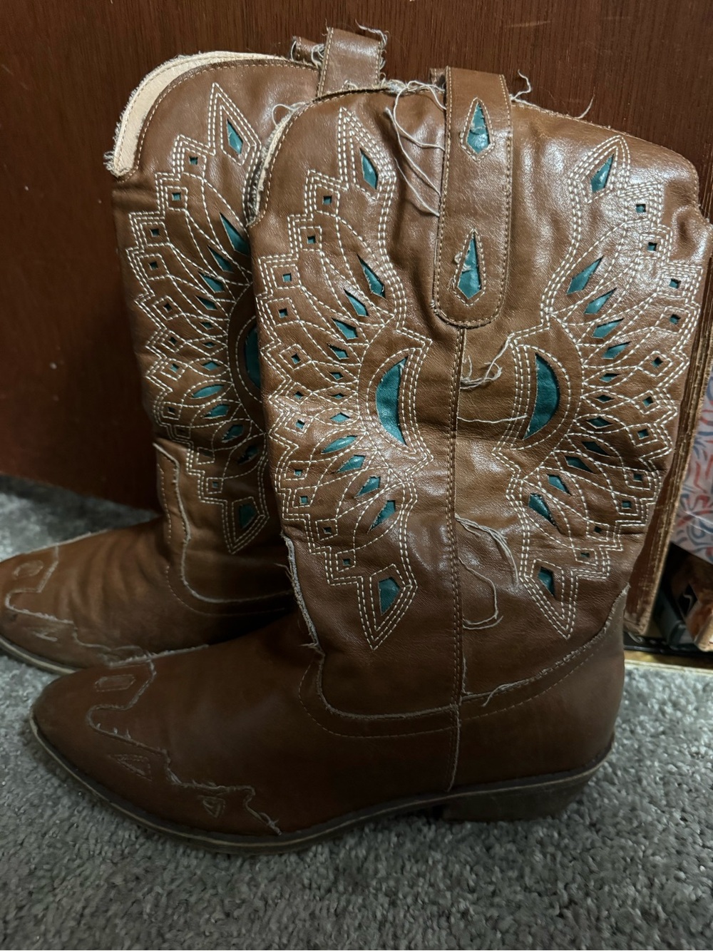 Coconuts by Matisse Brown Leather Boots with Teal Cutout Accents